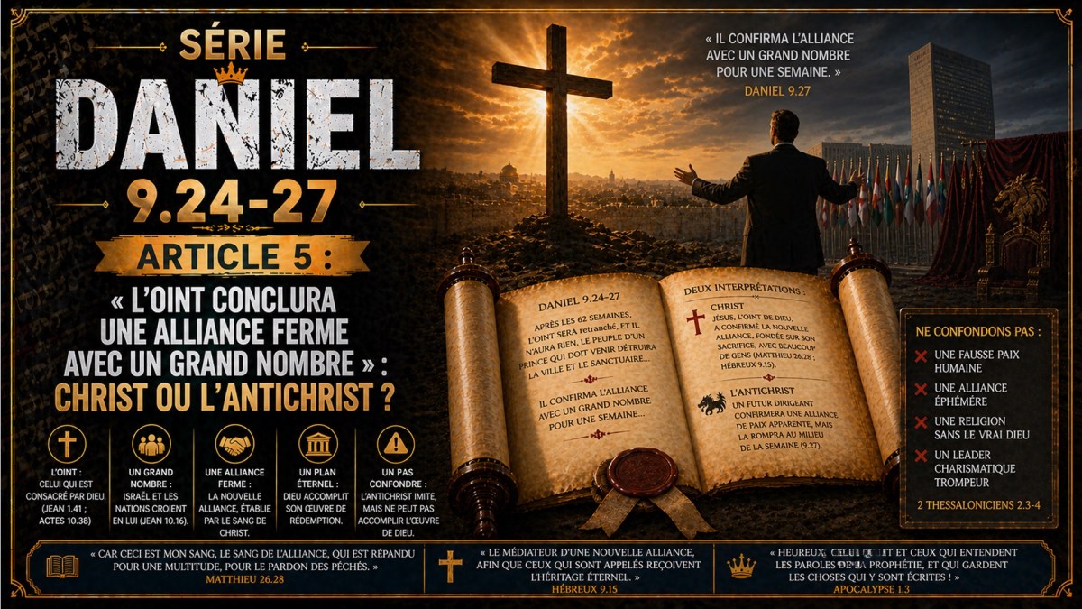Série Daniel 9.24-27 – Article 5 : « L&rsquo;oint conclura une alliance ferme avec un grand nombre » : Christ ou l’Antichrist&nbsp;?